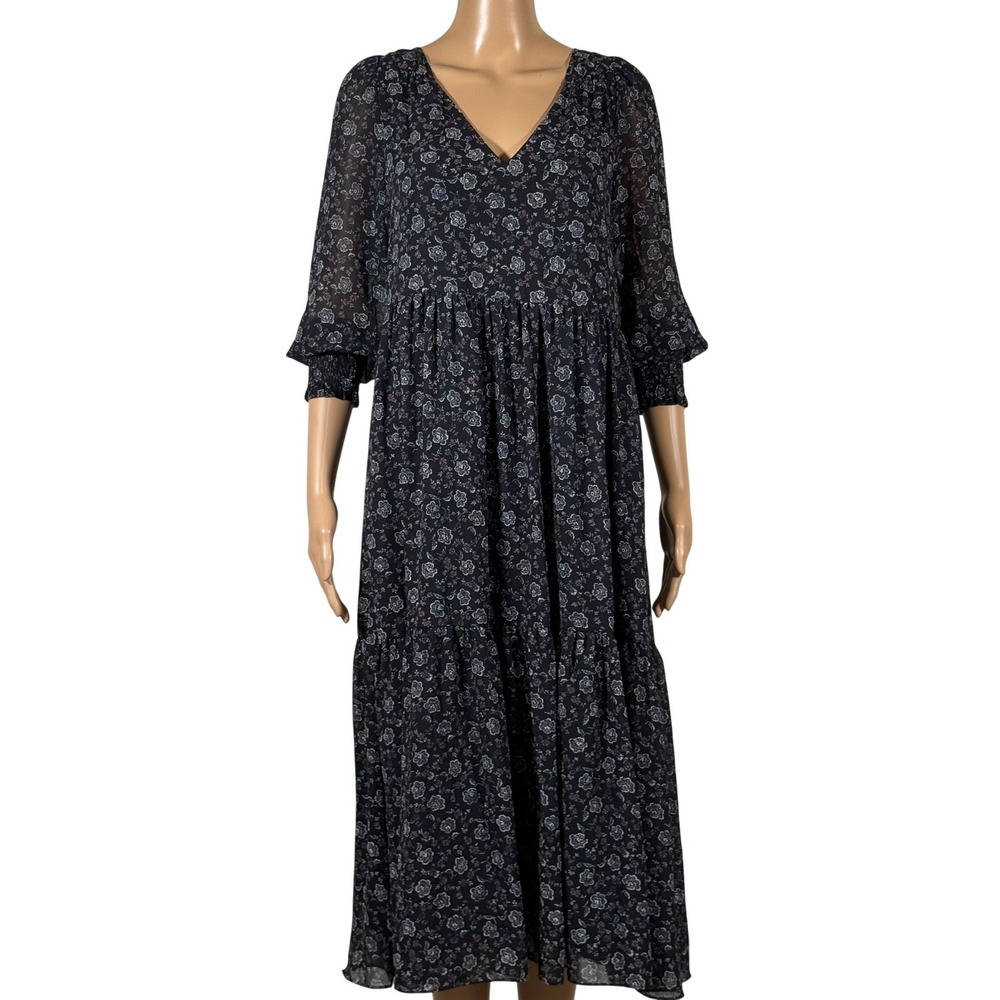 Madewell Georgette V-Neck Tiered Midi Dress Enchanted Floral Size XXS